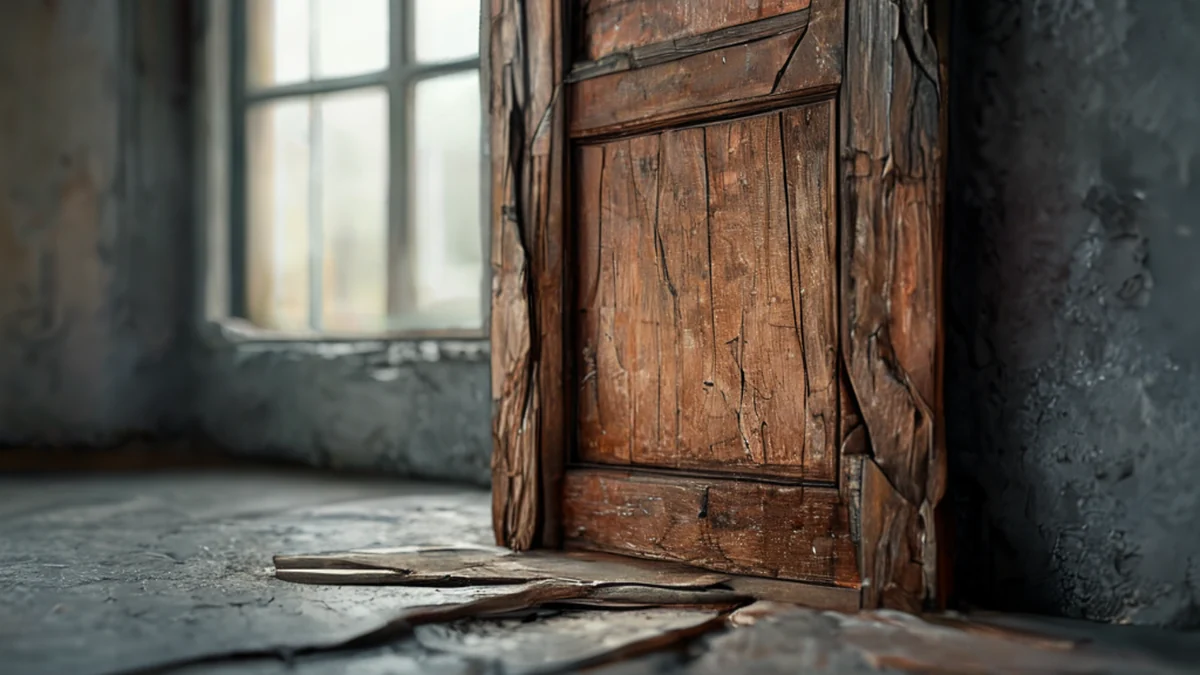 Ein Holztor mit sichtbaren Splinter und raucher Textur.