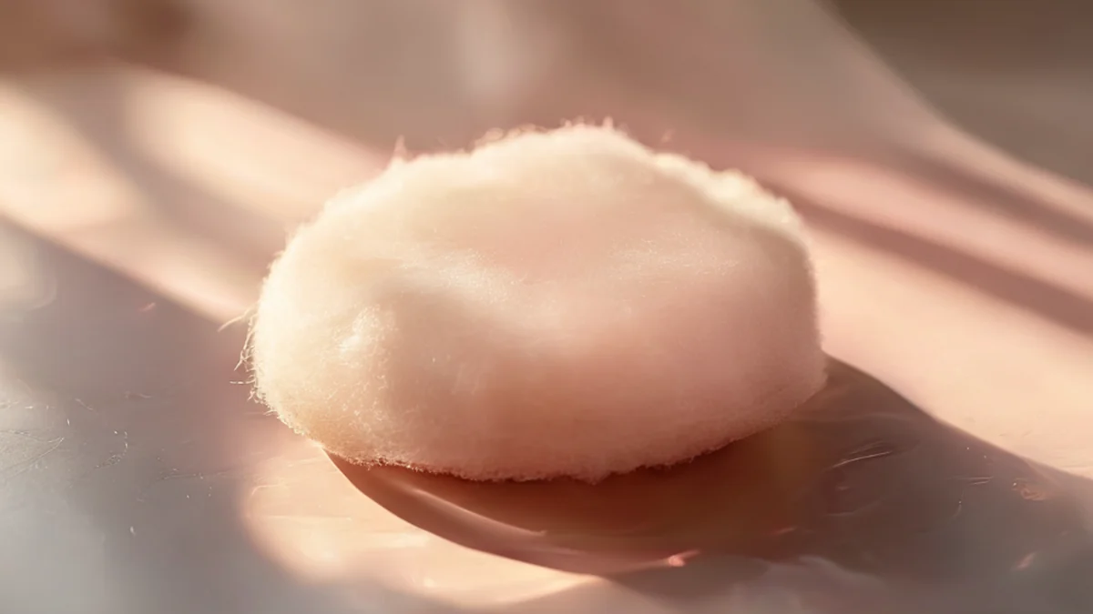 A white circular pad with a textured surface, used for applying makeup.
