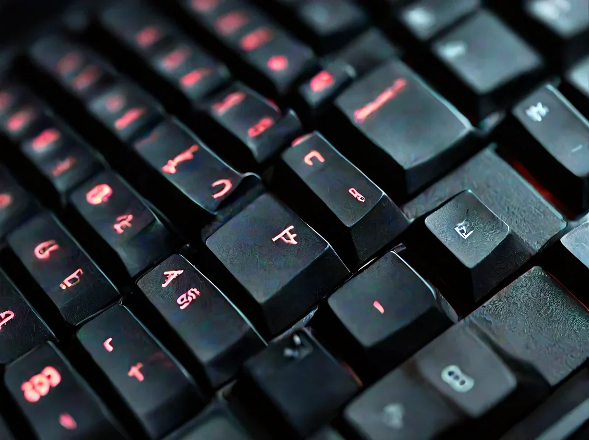 Clavier mécanique avec un éclairage RGB coloré dans une pièce sombre