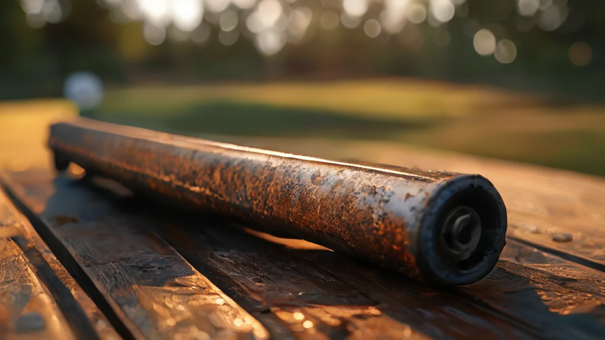 Golf cart shaft showing metal components and mechanical structure.