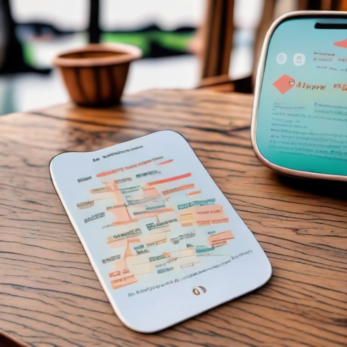 Smartphone affichant des bons de réduction de voyage sur une table en bois